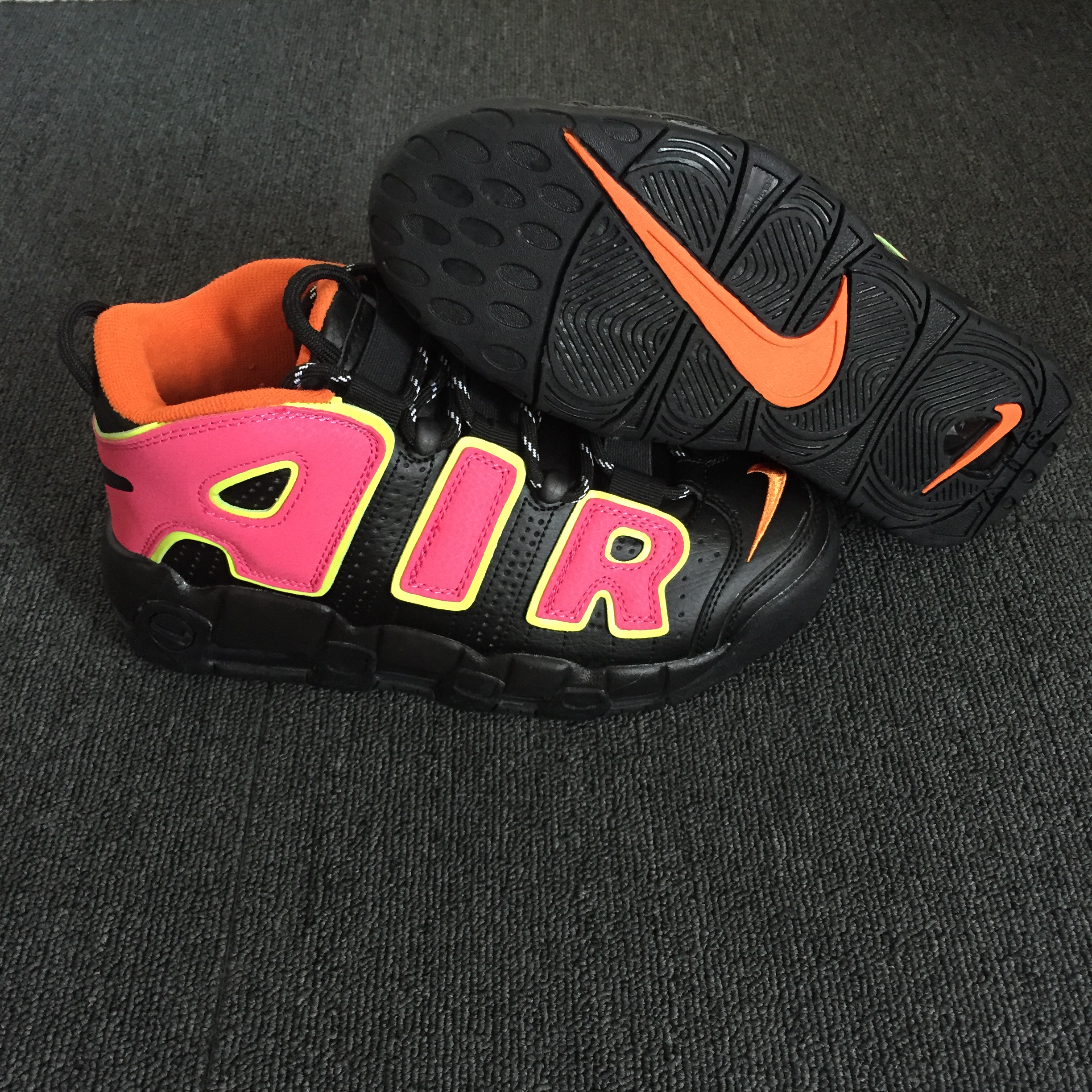 Nike Air More Uptempo Black Peach Fluorscent Shoes